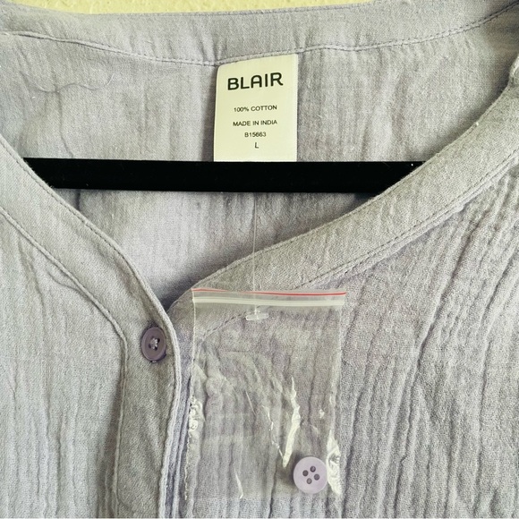 Blair Women's Lavender gauzy 100% cotton blouse size L peasant minimalist gma - Picture 6 of 8